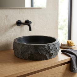 Stern Hammered finish around natural stone washbasin, black hammered
